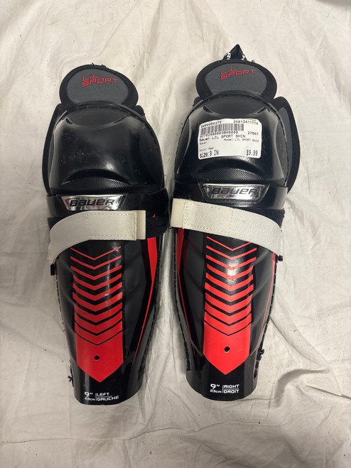 Vist Large View of Product Image Which is Used Bauer LIL SPORT SHIN Youth Shin Guards Red 9"