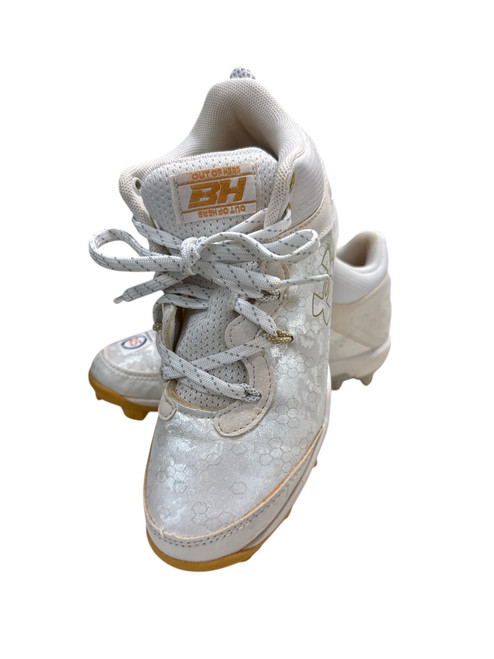 Vist Large View of Product Image Which is Used Under Armour BRUCE HARPER SZ 2.5 BB/SB Cleats White Junior 02.5