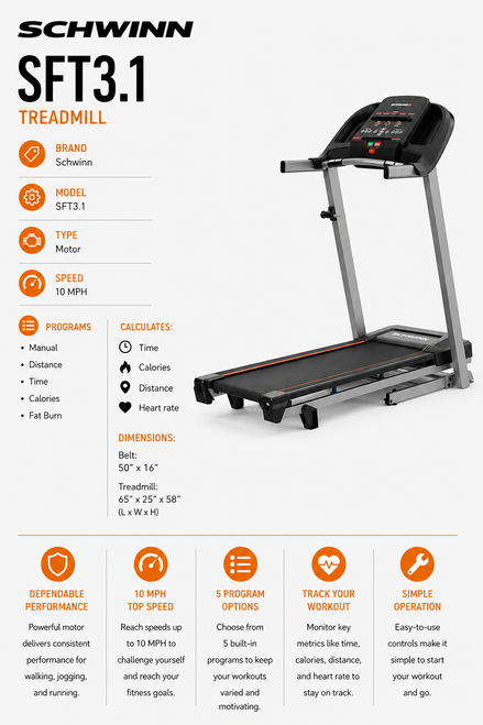 Vist Large View of Product Image Which is New SCHWINN SFT3.1 TREADMILL