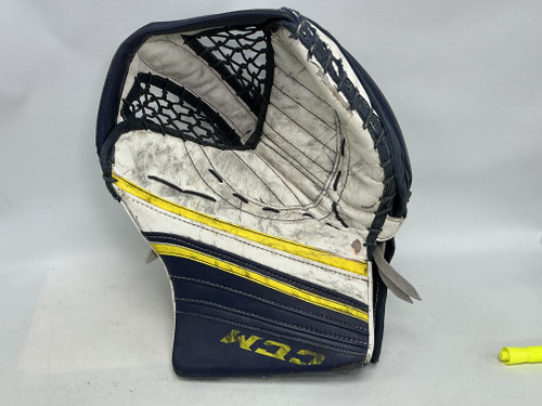 Vist Large View of Product Image Which is Used CCM PREMIER PRO Senior Goalie Catcher Navy Blue And Yellow