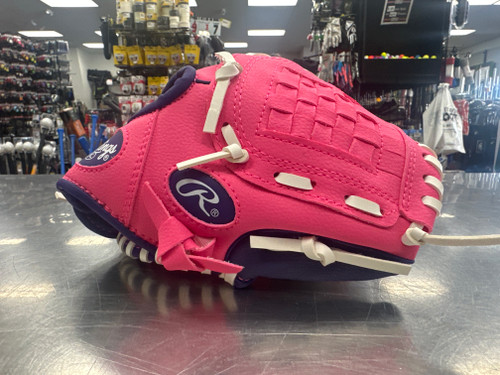 Vist Large View of Product Image Which is New RAWLINGS PLAYER GLOVE W/BALL-9" PINK/PURPLE