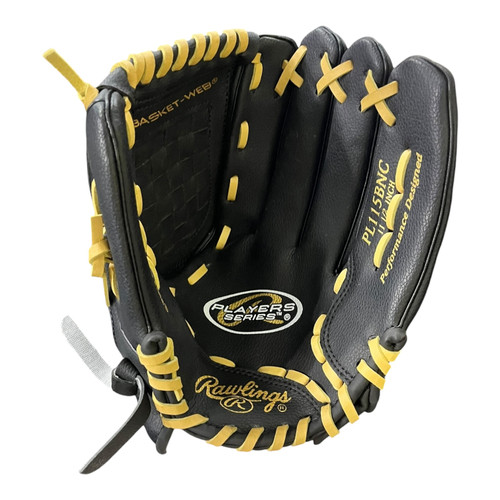 Vist Large View of Product Image Which is Used Rawlings PL115BNC BB/SB Glove RH Throw Black 11 1/2"