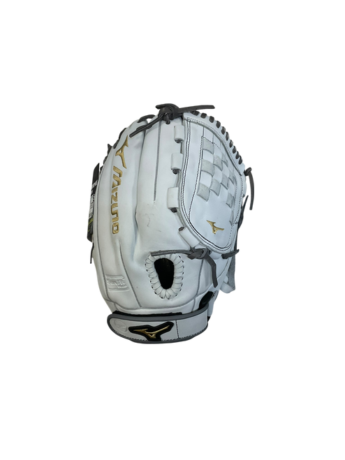 Vist Large View of Product Image Which is Used Mizuno GMVP 1250PF4W RH Throw Fastpitch Gloves White 12 1/2"