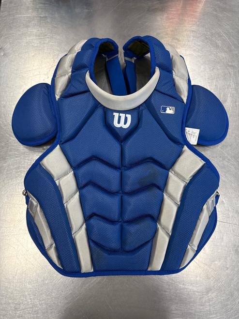 Vist Large View of Product Image Which is Used Wilson PRO STOCK Catchers Chest Protector Royal Blue Adult