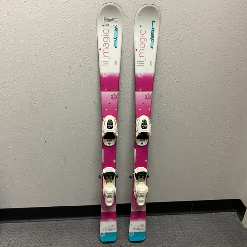 Vist Large View of Product Image Which is Used Elan LIL MAGIC Girls DH Ski/Binding White And Pink 120 cm