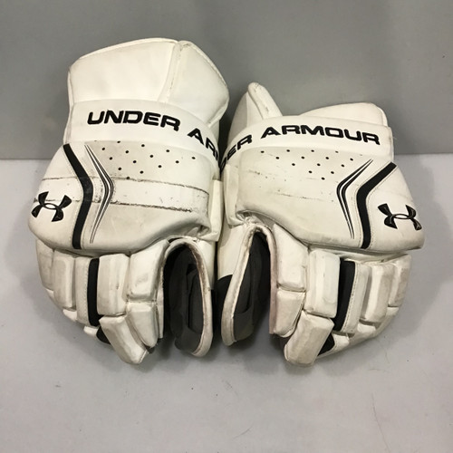 Vist Large View of Product Image Which is Used Under Armour GOALIE GLOVES Lacrosse Gloves Mens White LG