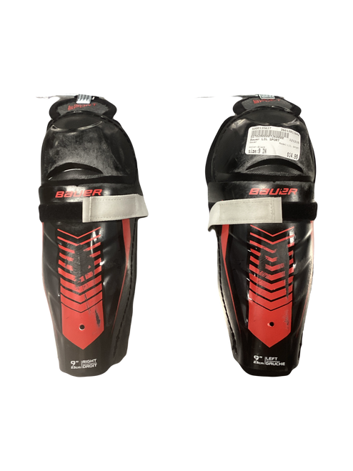Vist Large View of Product Image Which is Used Bauer LIL SPORT Junior Shin Guards Black 9"