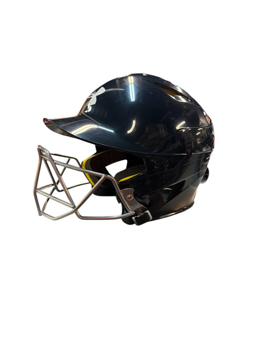 Vist Large View of Product Image Which is Used Under Armour BLUE W/FACE GUARD Batting Helmet w/Mask Navy Blue SM