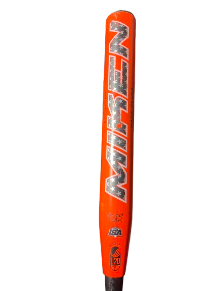 Vist Large View of Product Image Which is Used Miken SUPERMAX DC 34 IN -8 BB/SB Slowpitch Bat 34"