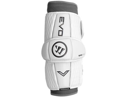 Vist Large View of Product Image Which is New Warrior EVO V Lacrosse Arm Pads/Guards White SM