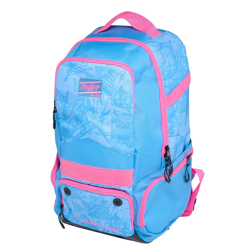 Vist Large View of Product Image Which is New Rawlings Gamer Series 2026 Baseball and Softball Backpack- Columbia Blue/Pink