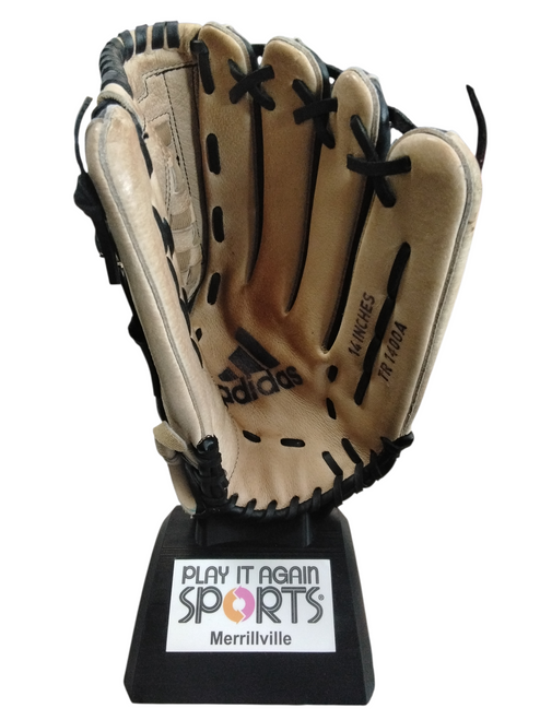 Vist Large View of Product Image Which is Used Adidas TR1400A BB/SB Glove RH Throw Tan 14"