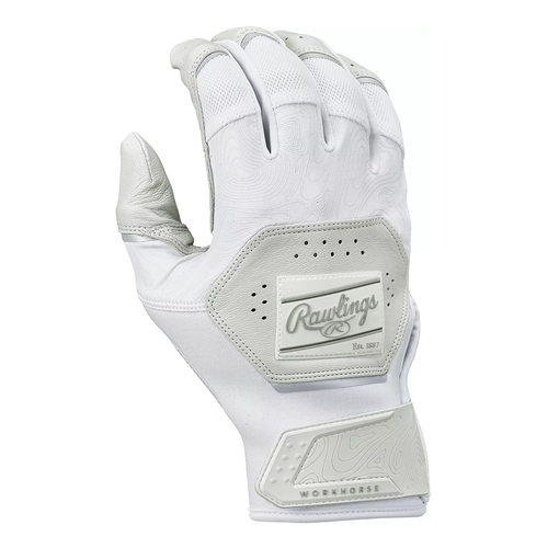 Vist Large View of Product Image Which is New Rawlings Workhorse 2026 Baseball and Softball Batting Gloves White- Adult SM