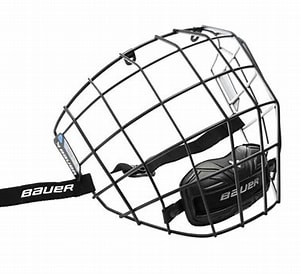 Vist Large View of Product Image Which is BAUER II FACEMASK S23 BLACK EXTERIOR/WHITE INTERIOR SMALL