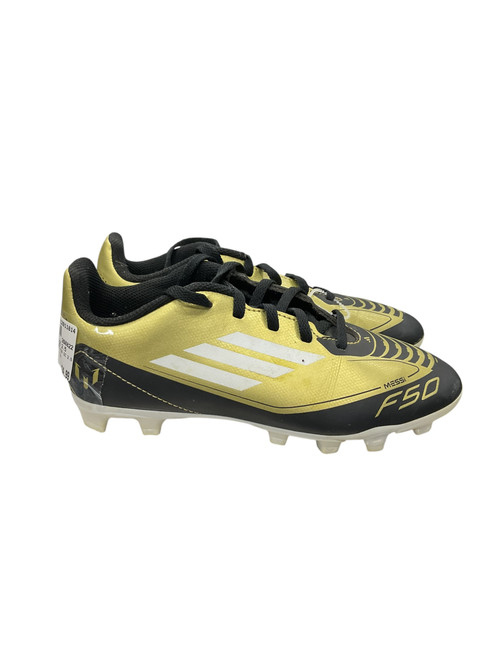 Vist Large View of Product Image Which is Used Adidas MESSI F50 SZ 2.5 Soccer Cleats Black And Gold Junior 02.5