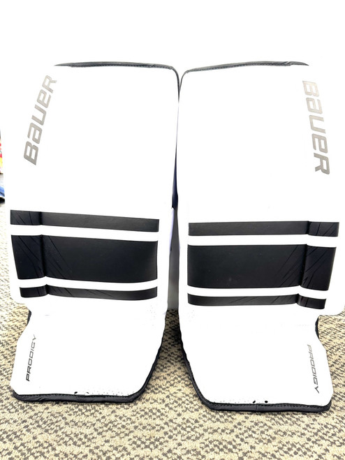 Vist Large View of Product Image Which is Used Bauer PRODIGY 24 INCH PADS NEW Goalie Leg Pads Youth White 24"