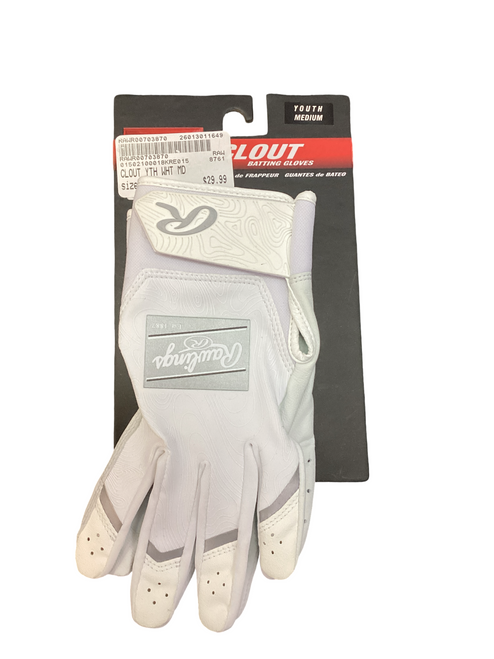Vist Large View of Product Image Which is New Rawlings CLOUT BB/SB Batting Gloves White SM