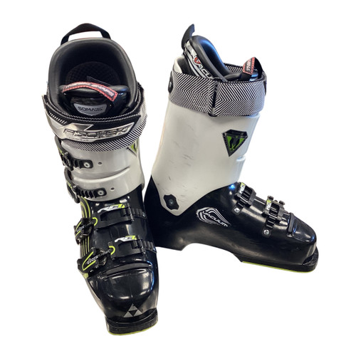 Vist Large View of Product Image Which is Used Fischer RC4 130 VACUUM 26.5 Mens DH Ski Boot White/Black/Yellow 265 MP - M08.5 - W09.5