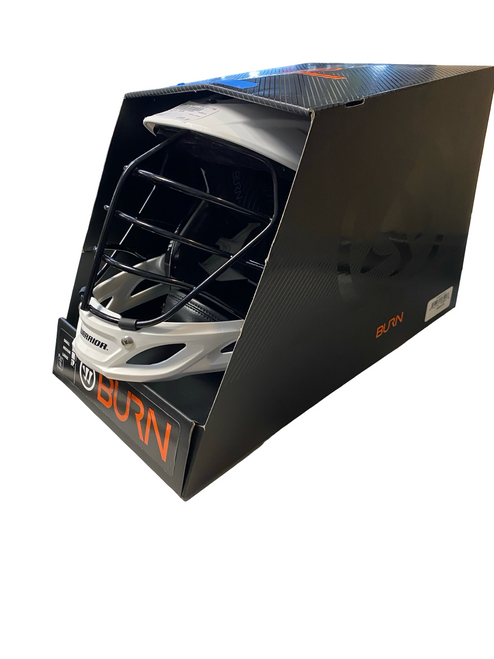 Vist Large View of Product Image Which is Used Warrior BURN Lacrosse Helmet White LG