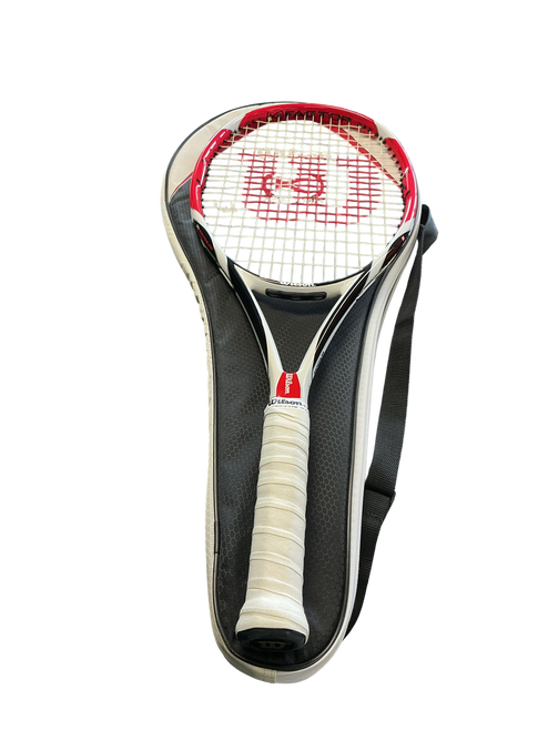 Vist Large View of Product Image Which is Used Wilson BOLD FACTOR TENNIS RACQUET Adult Tennis Racquet Red 4 1/2"