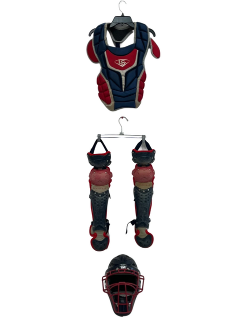 Vist Large View of Product Image Which is Used Louisville Slugger Series 9-12 Navy Blue and Red Catchers Set