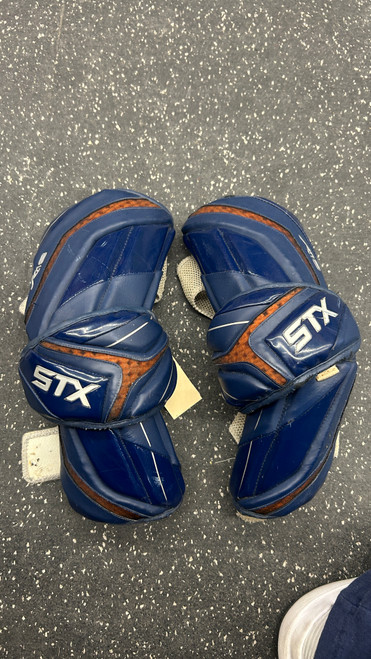 Vist Large View of Product Image Which is Used STX K 18 Lacrosse Arm Pads/Guards Navy Blue LG