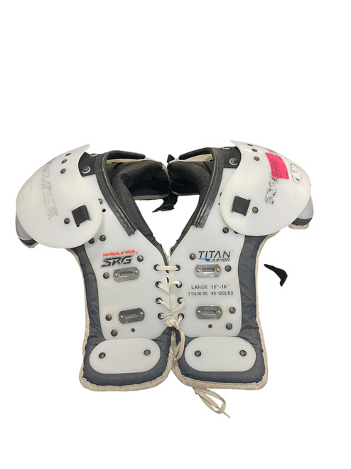 Vist Large View of Product Image Which is Used Rawlings SRG TITAIN FB Shoulder Pads White LG