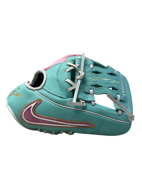 Vist Large View of Product Image Which is New Nike Vapor Elite 11.5” RH Throw Glove - Turquoise/Pink/White