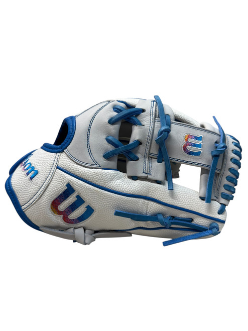 Vist Large View of Product Image Which is New Wilson A2000 H12 LTM 12” RH Throw Fastpitch Glove - White And Royal Blue