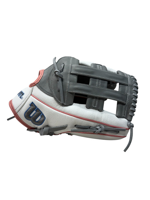 Vist Large View of Product Image Which is New Wilson A2000 FP50 12.25” RH Throw Fastpitch Glove - White/Pink/Grey