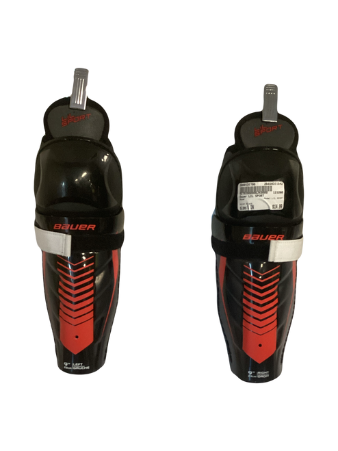 Vist Large View of Product Image Which is Used Bauer LIL SPORT Junior Shin Guards Black 9"