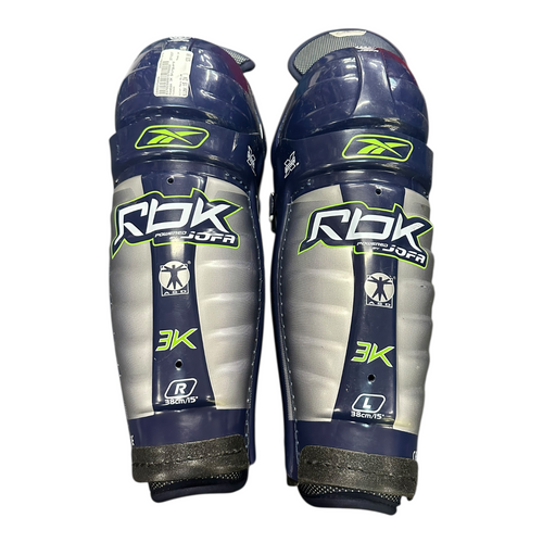 Vist Large View of Product Image Which is Used Reebok 3K Senior Shin Guards Navy Blue 15"
