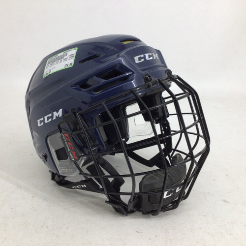 Vist Large View of Product Image Which is Used CCM TACKS 310 SM CAGE COMBO HELMET Helmet Cage Combo Navy Blue SM