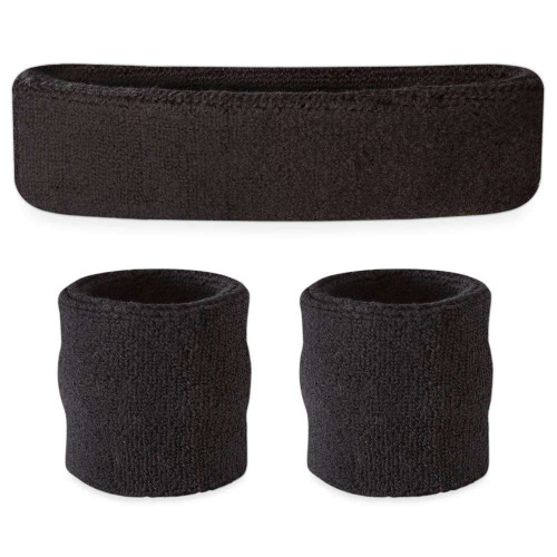 Vist Large View of Product Image Which is New Sweatband Set Black, headband and two wristbands