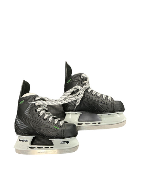 Vist Large View of Product Image Which is Used CCM U+ Youth Hockey Skate Black on Black Youth 12.0
