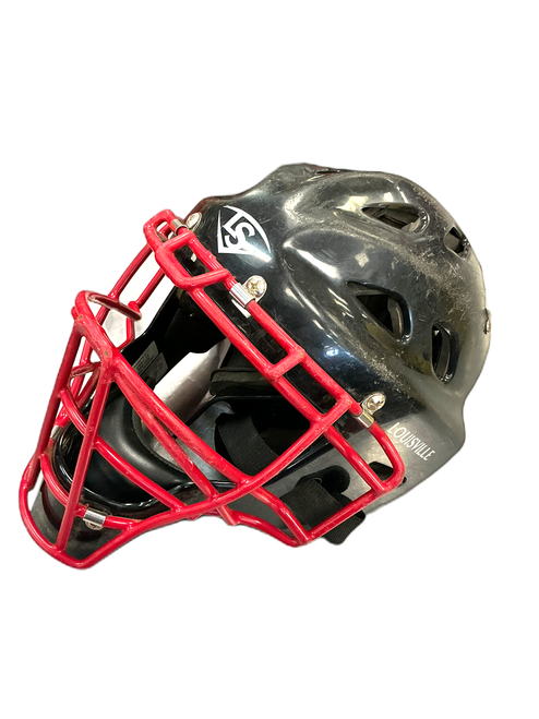 Vist Large View of Product Image Which is Used Louisville Slugger OMAHA Catchers Helmet w/Mask Black And Red One Size