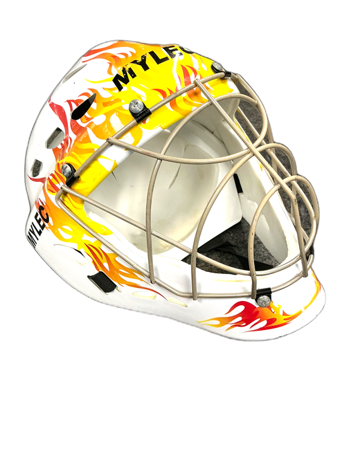 Vist Large View of Product Image Which is Used Mylec FLAME St Hcky Goalie Helmet Yth White One Size