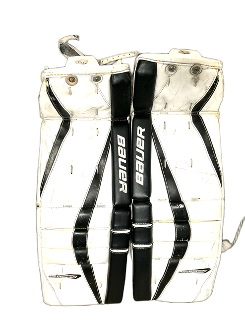 Vist Large View of Product Image Which is Used Bauer REACTOR 5000 Goalie Leg Pads Junior White And Black 28"