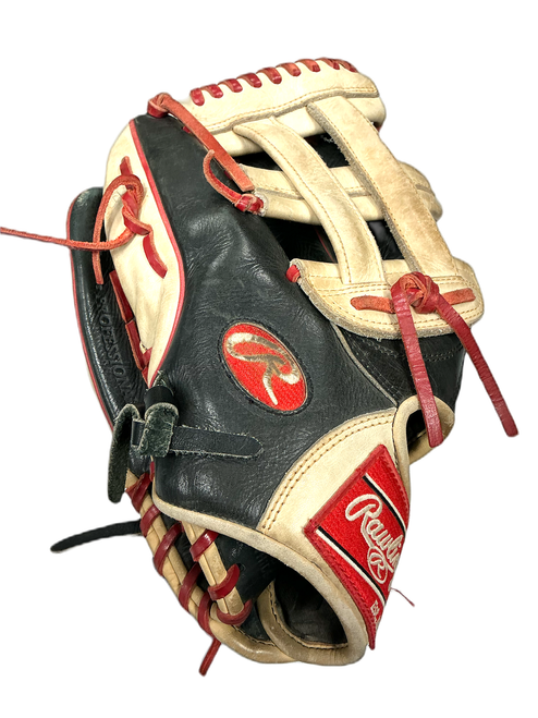 Vist Large View of Product Image Which is Used Rawlings BH PRO BB/SB Glove LH Throw Black And Red 12 3/4"