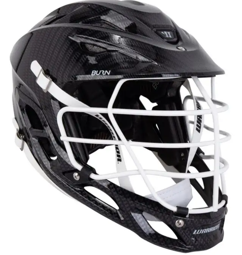 Vist Large View of Product Image Which is Warrior Burn Lacrosse Helmet - Black with white cage 
