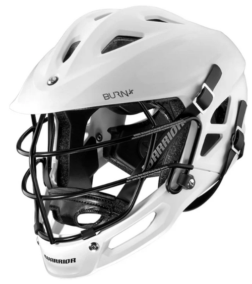 Vist Large View of Product Image Which is Warrior Burn Jr Youth White Lacrosse Helmet