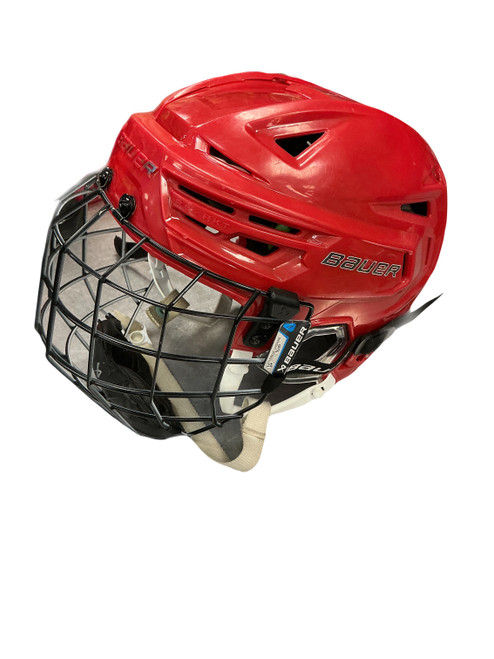 Vist Large View of Product Image Which is Used Bauer RE AKT 155 Helmet Cage Combo Red SM