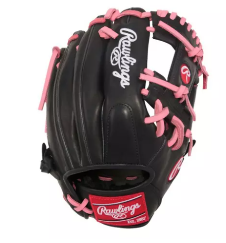 Vist Large View of Product Image Which is Rawlings Youth R9 Contour R91125U-2BP 11.25" Infield Baseball Glove Black/Pink 