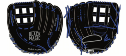 Vist Large View of Product Image Which is New EASTON BLACK MAGIC 12.5” RH THROW BASEBALL GLOVE BLACK/BLUE