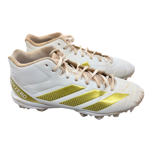 Vist Large View of Product Image Which is Used Adidas ADIZERO IMPACT.2 Adult FB Cleats White And Gold Senior 10.5