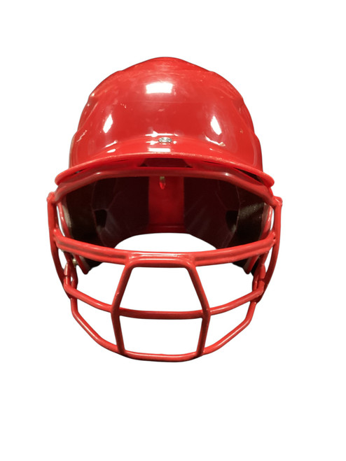 Vist Large View of Product Image Which is Used Rawlings RED HELMET W CAGE Batting Helmet w/Mask Red S/M