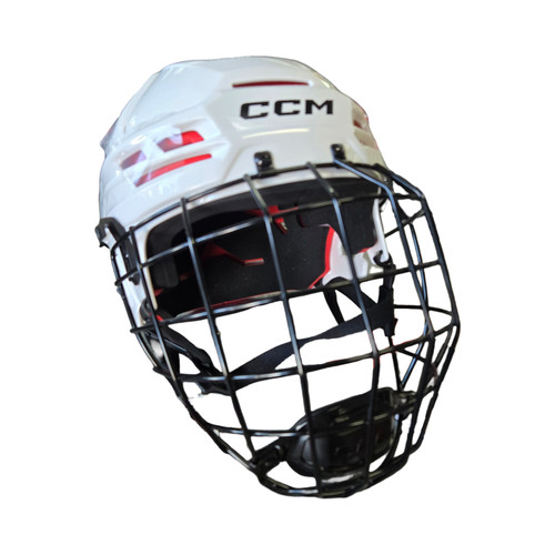 Vist Large View of Product Image Which is Used CCM -NEW- TACKS 70 COMBO HELMET Helmet Cage Combo White LG