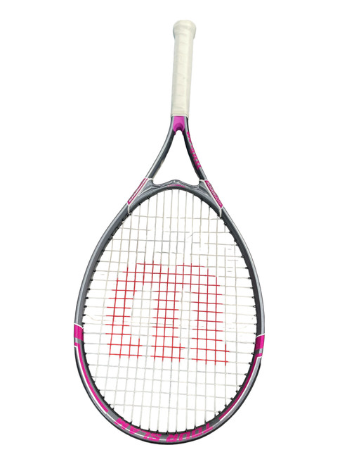 Vist Large View of Product Image Which is Used Wilson TOUR SLAM Adult Racquetball Racquet Grey And Pink 4 1/2"