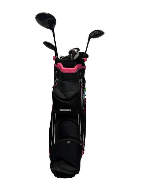 Vist Large View of Product Image Which is Used Wilson ASPIRE PRO-X Womens Golf Package Set RH Black And Pink 10-Piece