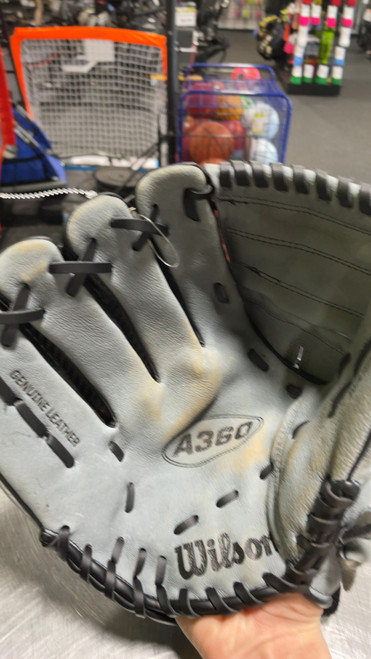 Vist Large View of Product Image Which is Used Wilson A360 BB/SB Glove RH Throw Grey 12"